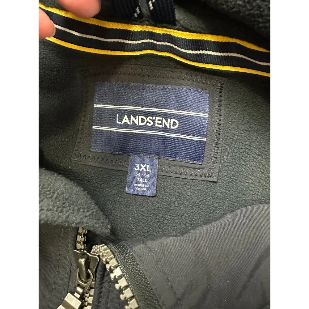 Lands End Squall Jacket Mens 3XL Tall Black Fleece Lined Full Zip Bomber 457210